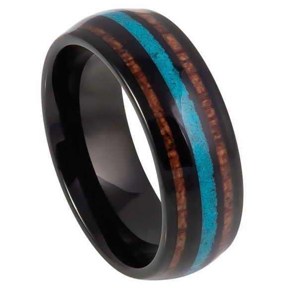 Jewelry - 8mm Wood & Crushed Turquoise Tungsten Wedding band